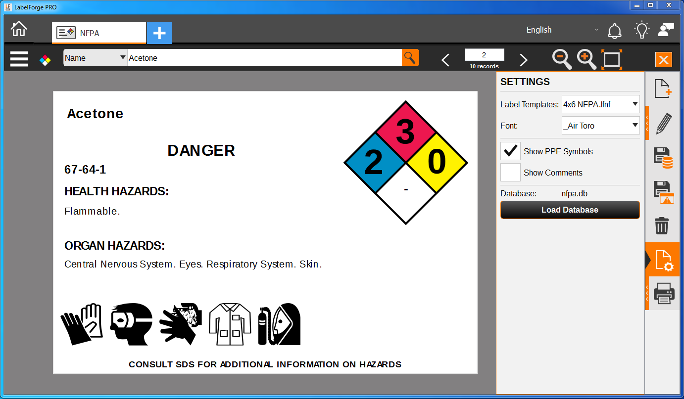 LFP-PC - NFPA - Label Settings - Show PPE